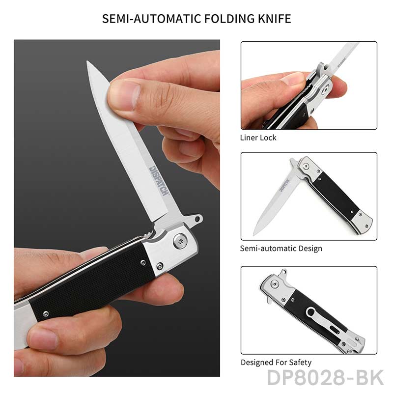 Bead Blasting Blade Lock Folding Pocket Knife With Safety Liner And Steel Black G10 Handle for Outdoor Survival Camping and Hiking - Dispatch Outdoor Life