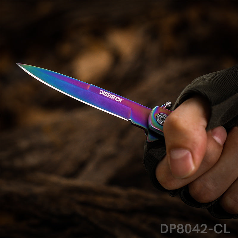 Folding Pocket Knife Rainbow Titanium Coating Blade G10 Handle for Self Defense - Dispatch Outdoor Life