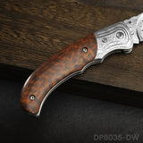 High End Genuine Damascus Pocket Knives with Wood Handle