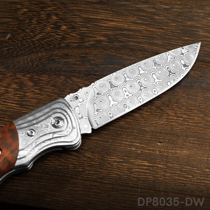 High End Genuine Damascus Pocket Knives with Wood Handle – Dispatch Knives