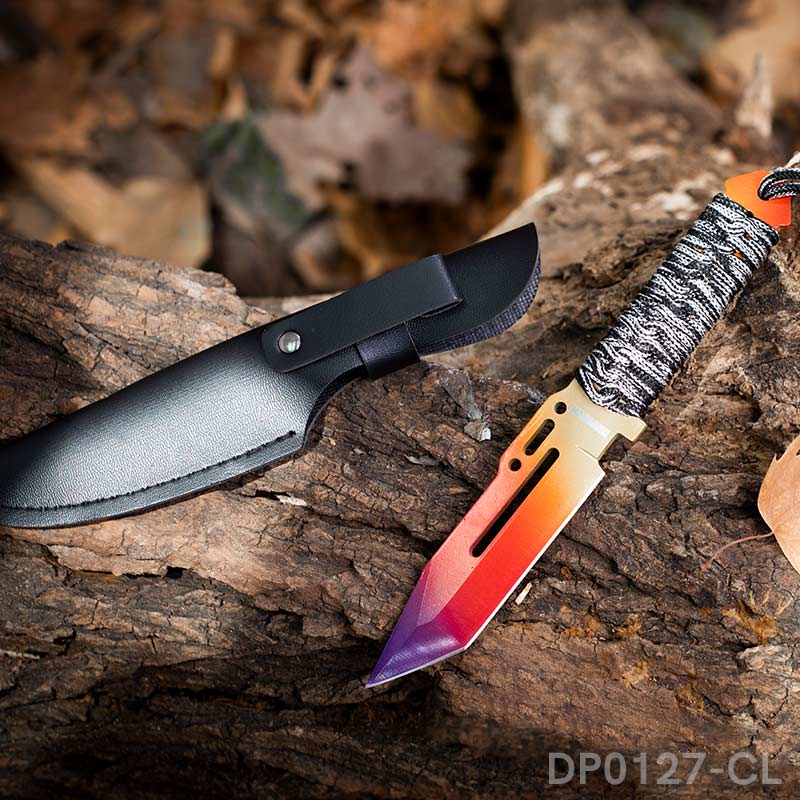 8.6'' Closed Tactical Fixed-Blade Color Knife With Leather Sheath, and Handle with Tie Rope for Outdoor, Tactical, Survival and EDC - Dispatch Outdoor Life