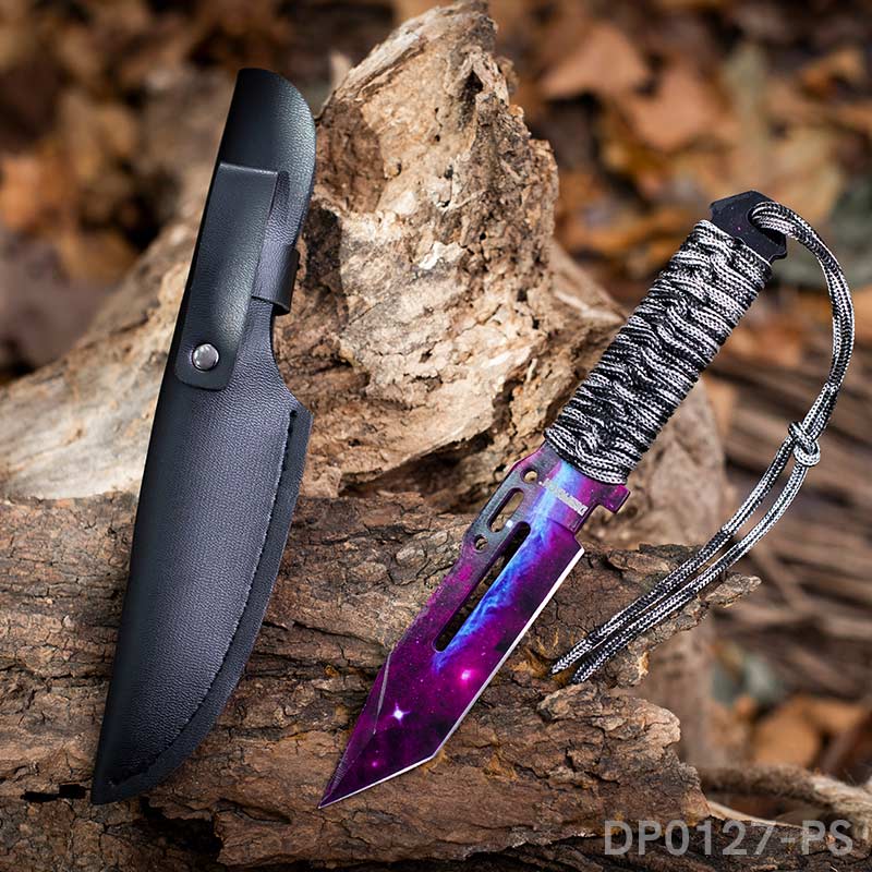 8.6'' Closed Tactical Fixed-Blade Color Knife With Leather Sheath, and Handle with Tie Rope for Outdoor, Tactical, Survival and EDC - Dispatch Outdoor Life