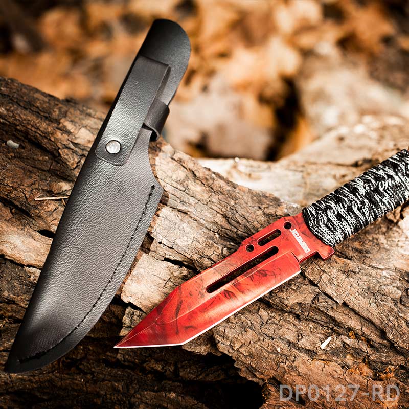 8.6'' Closed Tactical Fixed-Blade Color Knife With Leather Sheath, and Handle with Tie Rope for Outdoor, Tactical, Survival and EDC - Dispatch Outdoor Life