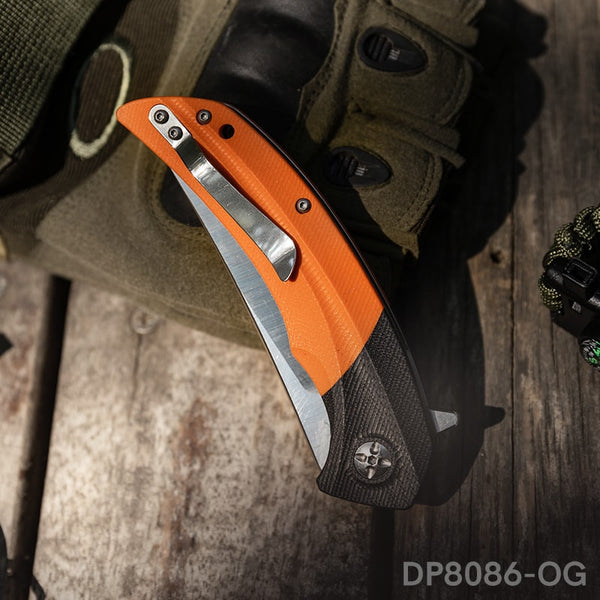 Trailing Point Blade Folding Pocket Knife with Orange G10 Handle ...