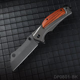 Matte Grey Folding Knife with Wood Handle