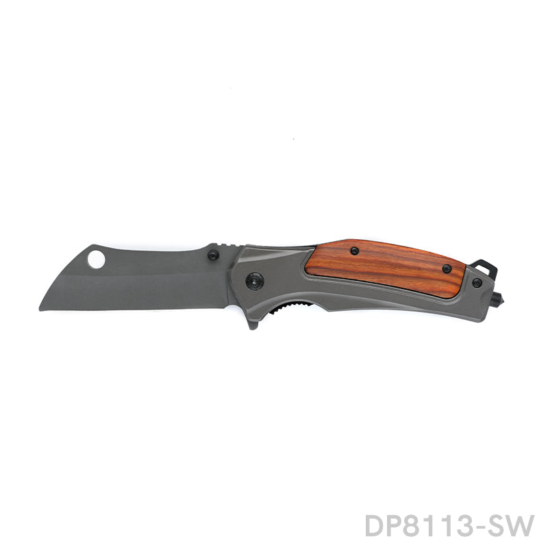 Matte Grey Folding Knife with Wood Handle