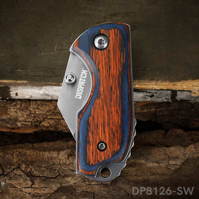 2.6" Closed Mini Pocket Cleaver Knife with Colored Wood Handle