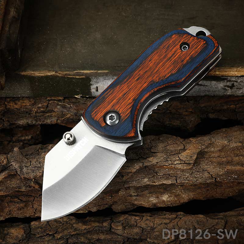 2.6" Closed Mini Pocket Cleaver Knife with Colored Wood Handle