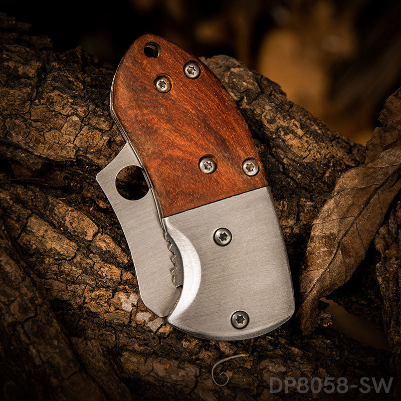 2.75" Closed Mini Folding Pocket Knife Red Wood Handle for Everyday Carry