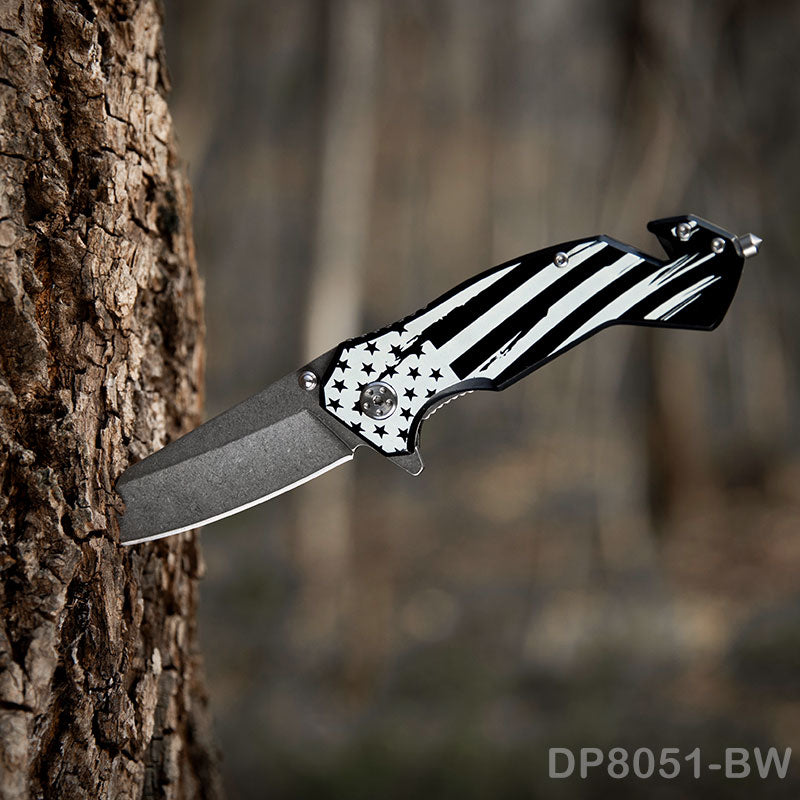 National Flag Patterned Folding Knife with Stonewashed Blade