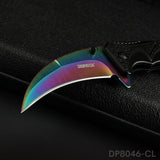 Folding Curved Pocket Knife Rainbow Titanium Hawkbill Plain Blade with Sheath and Cord