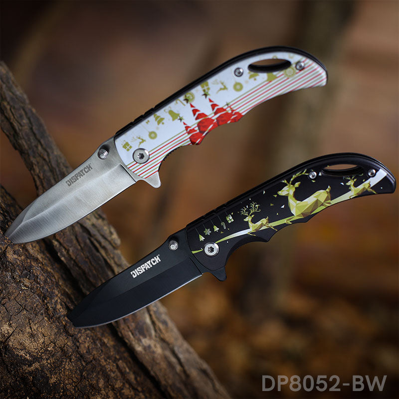 Spring Assisted Drop Point Folding Knife with Holiday Design 3D Effect Handle - Dispatch Outdoor Life