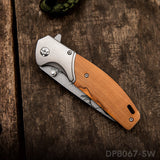 Stainless Steel Folding Knife with 3D Printing Pattern Blade and Non-Slip Olive Wood Handle