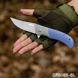 Trailing Point Blade Flipper Knife EDC with Blue G10 Handle