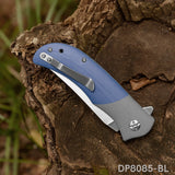 Trailing Point Blade Flipper Knife EDC with Blue G10 Handle