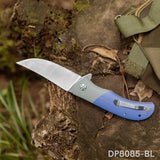 Trailing Point Blade Flipper Knife EDC with Blue G10 Handle