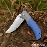 Trailing Point Blade Flipper Knife EDC with Blue G10 Handle