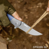 Trailing Point Blade Flipper Knife EDC with Blue G10 Handle