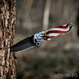 US Flag Folding Knife with Spear Point Blackened Blade