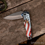 US Flag Folding Knife with Spear Point Blackened Blade