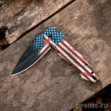 US Flag Folding Knife with Spear Point Blackened Blade