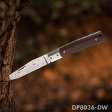 Vintage Damascus Folding Pocket Knife with Wood Handle for Hiking, Camping & EDC