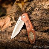 Vintage Folding Pockt Knife with Deer Medallion Handle for Christmas Day Gift